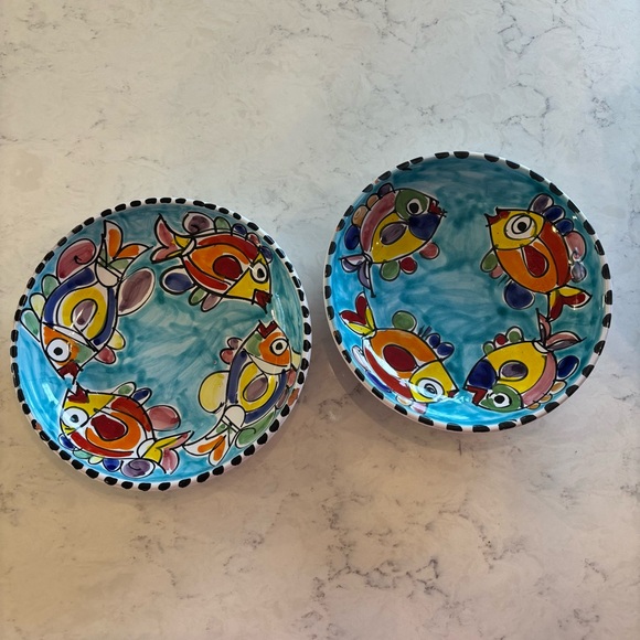 Other - Bullocks Blue Ceramic Fish Plate Hand painted Italy Whimsical 8.5" Cottage Beach